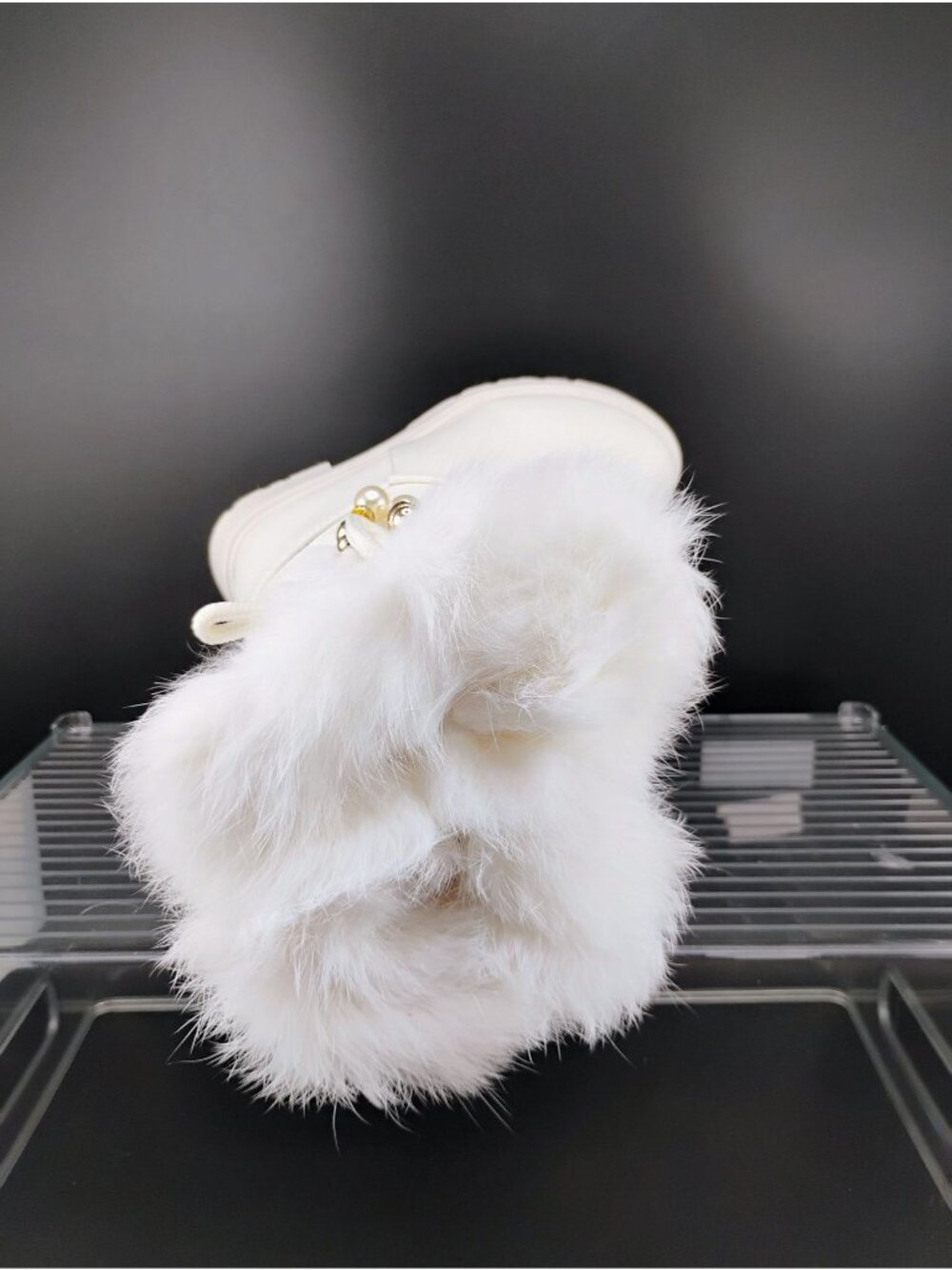 White Fur-Lined Kids Winter Boots Quilted Design Beaded Accent - Picture 5 of 7
